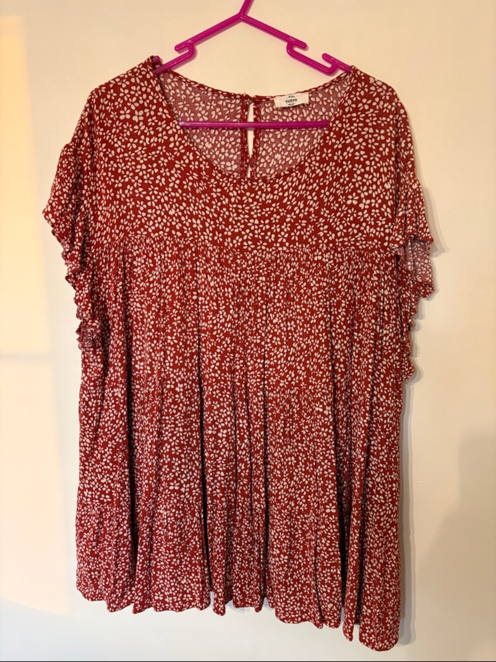 entro Red Ditsy Print Flutter Sleeve Tunic
